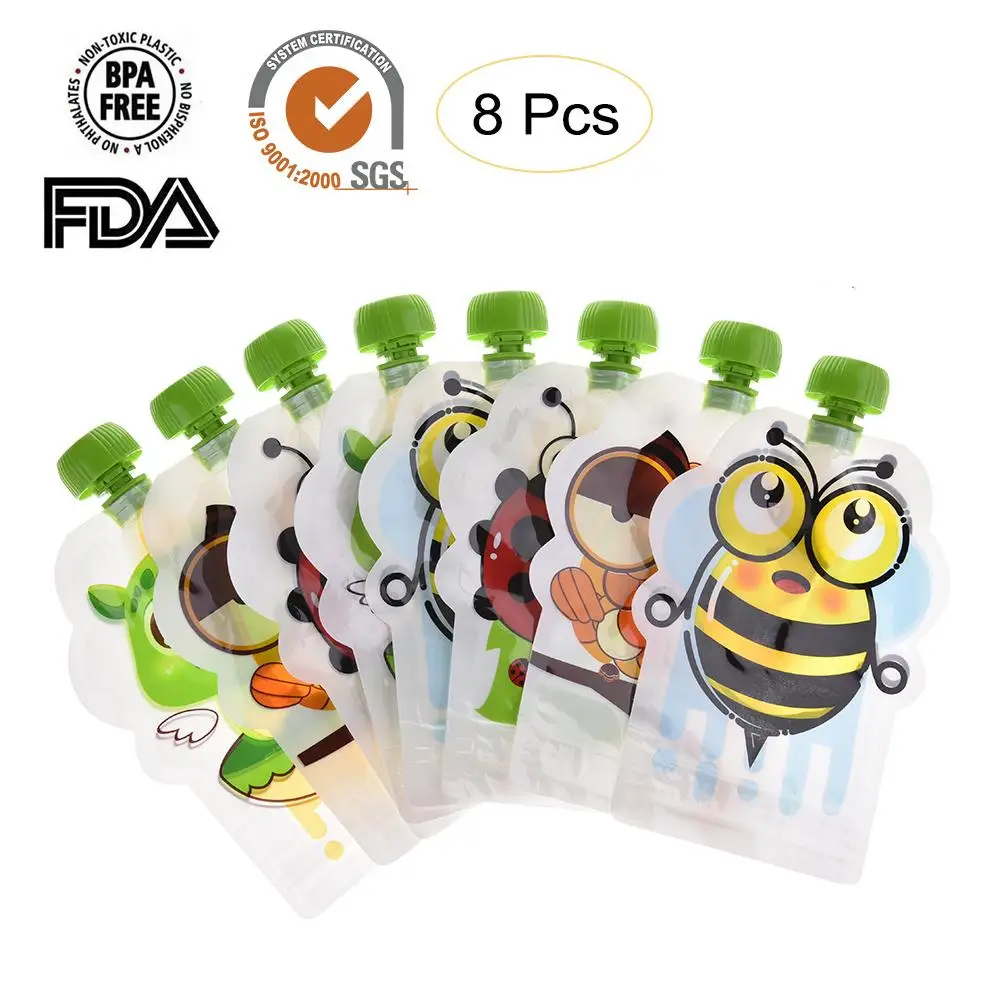 8 개/갑/팩 재사용 가능한 모유 보관 가방 베이비 푸드 상자 BPA 무료 베이비 푸드 컨테이너 파우치 스낵 베이비 피드 스퀴즈