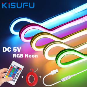 5V USB RGB LED 네온 스트립 조명 (리모컨 포함) 1M 2M 3M 5M 유연 실리콘 리본 접착 테이프 (실내외 홈데코용)