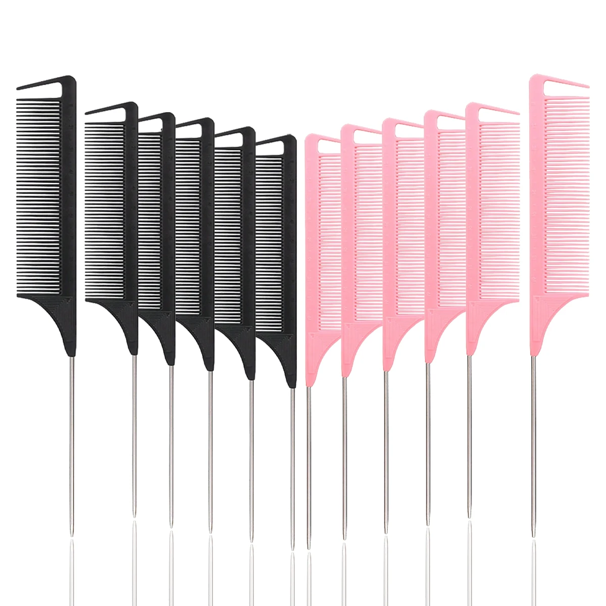 12pcs 지적 꼬리 빗 드레싱 스타일링 빗 머리 염색 내열성 꼬리 빗 헤어 살롱 홈 도구 실제 머리 가발에 대한 특별