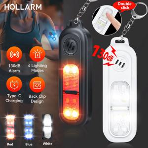 Hollarm 여성용 개인 안전 경보 키체인, USB 충전식 보호 비상 LED 라이트 알람, 야간 달리기, 130dB