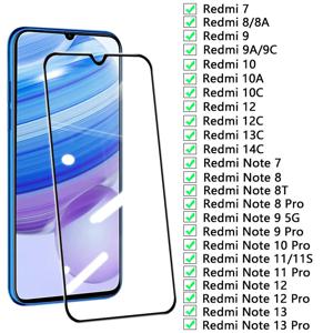 Xiaomi Redmi Note 7 8 8T 9 10 11 12 13 Redmi 7 8 8A 9 9A 9C 10C 10A 12C 13C 14C 용 9D 전체 강화 유리