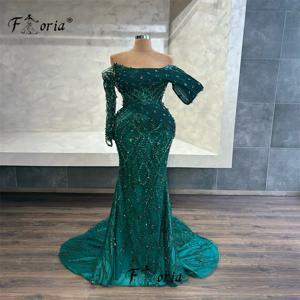 우아한 녹색 무도회 원피스 비즈 크리스탈 아플리케, 3D 포멀 이브닝 가운, 아랍어 맞춤형 예복, 2025