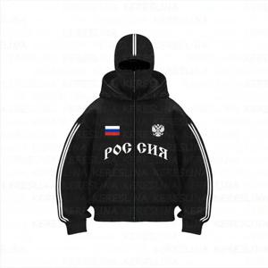 더블 모자 발라크라바 후드 패션 힙합 겨울 방풍 스웨트 셔츠 streetwear 트렌드 ﻿ 지퍼 페이스 마스크 후디 재킷 코트