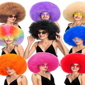 오버사이즈 푹신한 곱슬머리 가발, 다양한 색상, 고온 내열성 합성 섬유, 파티용 안경 포함