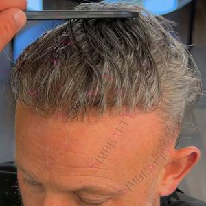 자연 헤어 라인 80% 밀도 슈퍼 얇은 0.02mm 피부 보이지 않는 회색 1B65 1B80 남자 Toupee 실제 인간의 머리카락 모세관 보철 시스템