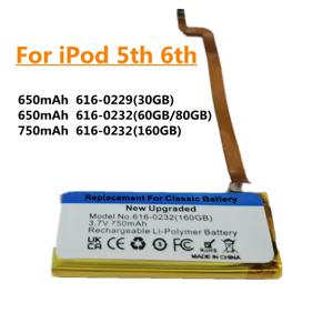 아이팟 5세대 비디오 30GB 및 6세대 클래식 80GB 120GB 7세대 160GB용 고용량 750mAh 배터리 빠른 배송