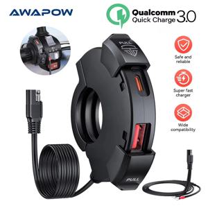 Awapow 새로운 오토바이 USB 충전기 48W QC3.0 PD 전원 어댑터 범용 방수 핸들 바 장착 브래킷 카메라 전화 충전기