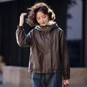 2025 겨울 여성용 가죽 재킷, 벨벳 안감 두꺼운 따뜻한 코트, 루즈핏 후드 숏 재킷, 스트릿웨어 방풍 가죽 아우터