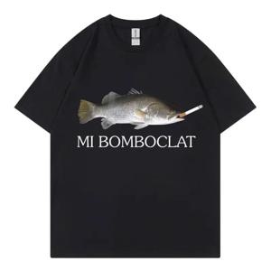 Funny Bomboclat Fish Meme 티셔츠 하이 스트리트 패션 트렌드 Y2k 반소매 티셔츠 여성 하라주쿠 빈티지 스타일 티셔츠