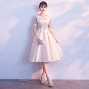 유럽 및 미국 여성용 롱 2026 신상 봄 샴페인 색상 신부 들러리 드레스, 중국 공연 진행자 이브닝 드레스