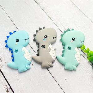 1pcs 실리콘 공룡 Teether 만화 동물 설치류 치아 목걸이 식품 등급 아기 씹는 장난감