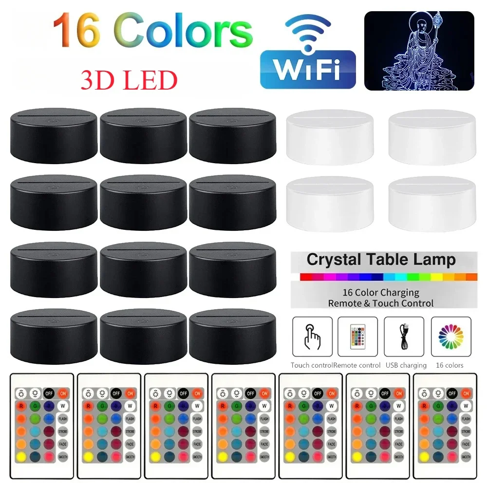 터치 스위치 램프 스탠드 홀더 따뜻한 가정용 장식 액세서리 여러 개 16 색 3D 터치 야간 조명 기본 야간 램프