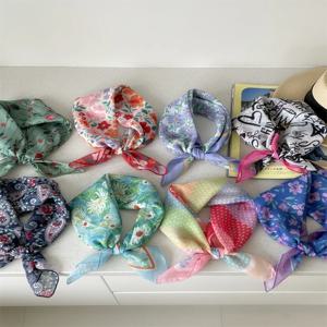 통기성 좋은 면 린넨 여성용 넥 워머 스카프 여름 에어컨 룸에 적합한 꽃무늬 장식용 사각 스카프