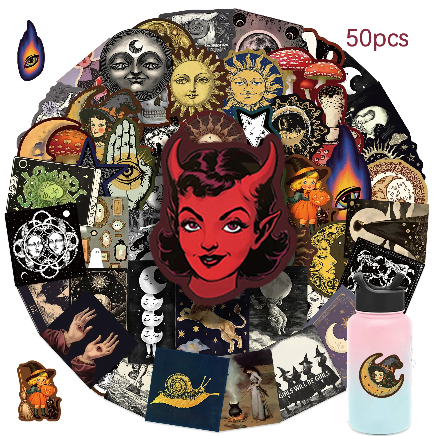 50Pcs 고딕 스티커 마녀 문 짜증 DIY 스티커 스케이트 보드 오토바이 가방 장식 전화 노트북 데칼