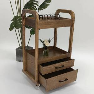 프리미엄 뷰티 카트 (서랍 포함) 이동식 살롱 트롤리 전문 메이크업 수납 캐비닛 (스파용 나무 롤링 정리함)