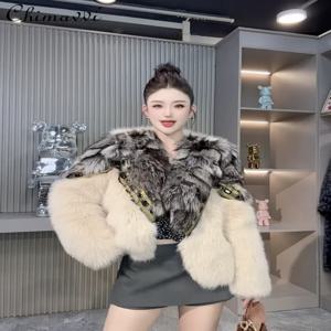 겨울옷 신상 유럽산 밍크 퍼 시어링 코트 여성 패션 리얼 폭스 퍼 칼라 루즈핏 롱 슬리브 따뜻하고 우아한 퍼 코트