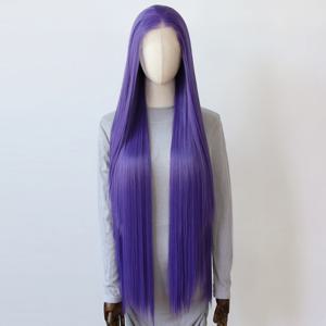 다크 퍼플 합성 레이스 프론트 가발 40인치 롱 스트레이트 가발 비비드 퍼플 레이스 프론트 합성 가발 프리 플러킹 자연스러운 헤어라인