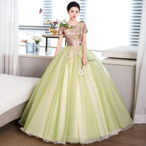 여성 수 놓은 라운드 넥 유니폼 웨딩 드레스 패션 무대 공연 예술 시험 드레스 롱 스타일 빅 스윙 드레스