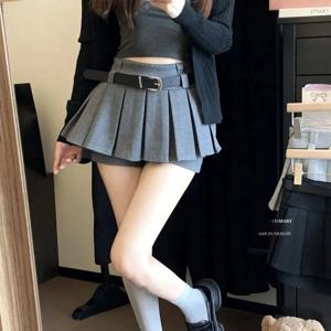 하이웨이스트 플리츠 미니스커트 아메리칸 스타일 투명방지 보정 숏스커트 (체형 작은 분들을 위한) 가을 겨울 신상품