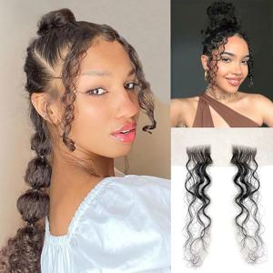 10인치 블랙 곱슬 수제 레이스 앞머리 베이비 헤어 에지 인모 연장 2개입 템플 헤어피스 헤어라인 교체