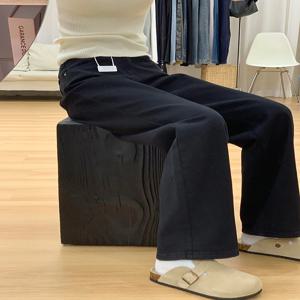 하이웨이스트 와이드 레그 진 여성용 루즈핏 캐주얼 스트레이트 슬리밍 롱 팬츠 사계절용 딥 블루 데님