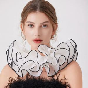 우아한 메쉬 러플 레이어 가짜 칼라 장식 숄 셔츠 블라우스 튤 넥 장식 파티 넥웨어 코스프레 의상 액세서리