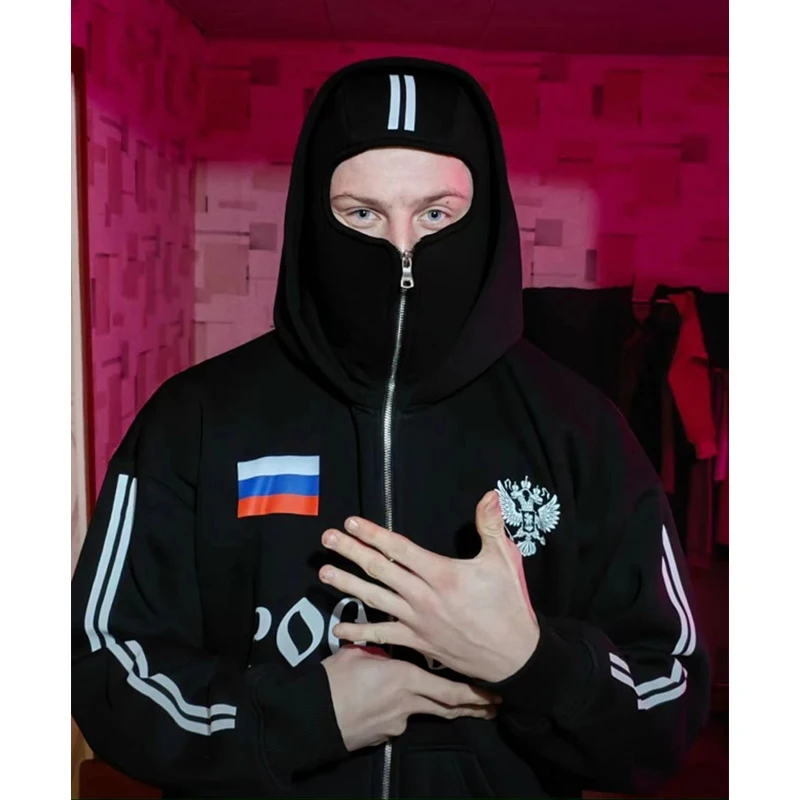 Y2K 의류 남성 힙합 가을 러시아 핫 세일 빈티지 더블 지퍼 후드티 레터링 그래픽 후드티 스웨트셔츠 캐주얼 재킷