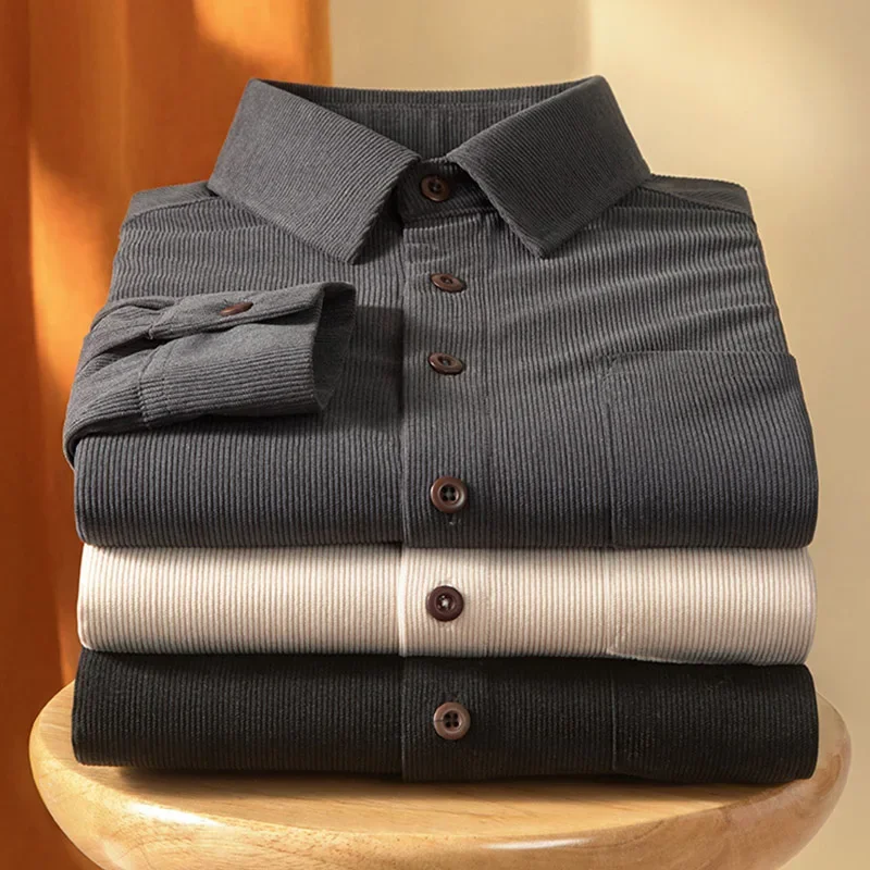 가을과 겨울 남성용 신상 코듀로이 긴팔 셔츠 단색 편안한 캐주얼 다용도 상의