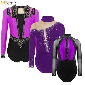 여자 체조 레오타드 어린이 긴팔 메쉬 체조 점프수트 피겨 스케이팅 바디수트 반팔 발레 댄스 레오타드