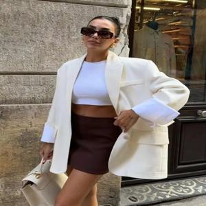 2025 우아한 여성용 블레이저 코트 패션 포켓 라펠 오버사이즈 수트 재킷 신상 가을 오피스 레이디 캐주얼 루즈 아우터웨어