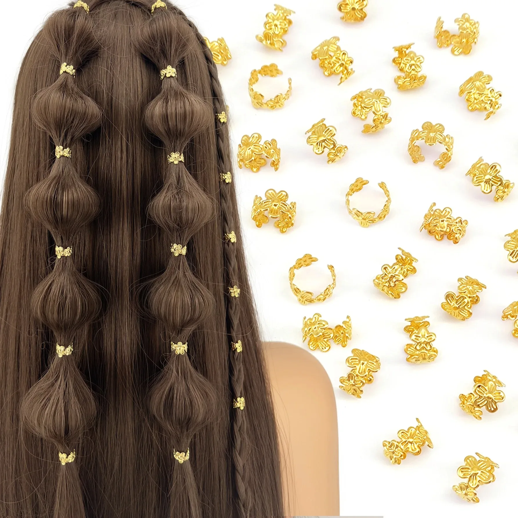 40개입 포도잎 모양 합금 헤어 브레이드 링 빈티지 헤어핀 드레드락 여성 소녀 여름 헤어 액세서리 록 헤어 주얼리
