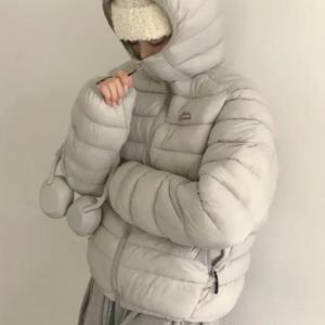 세련된 빈티지 겨울 재킷 후드가 달린 경량 야외용 긴팔 슬리밍 코트 한국 스타일 스트레이트 컷 폴리에스테르 원단