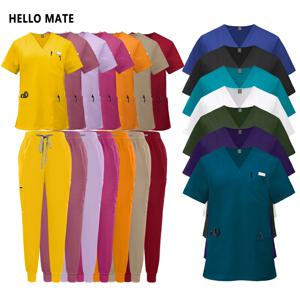 병원 수술복 여성용 클리닉 스크럽 세트 남성용 고급 의료 작업복 치과 의사 스크럽 상의 조깅 바지 실험실 의류