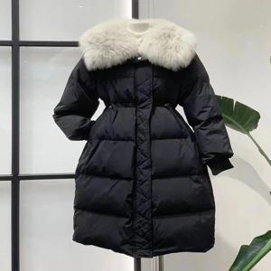 큰 사이즈 아름다운 한국 스타일 루즈핏 화이트 덕다운 재킷 여성 겨울 신상 롱 오버 니 두꺼운 코트 리얼 퍼 칼라