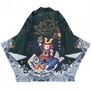 여름 잉어 꽃 프린트 루즈핏 일본 스트리트웨어 의상 가디건 여성 기모노 하라주쿠 전통 하오리 코스프레 유카타