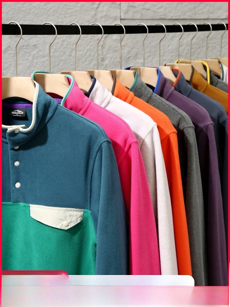 멋진 커플 야외용 가을 겨울 플리스 안감 후드티 양면 브러시드 폴리에스터 배색 컬러 블록 보온 의류