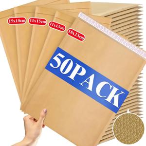 10-50팩 크래프트 버블 봉투 가방 메일러 자체 접착식 밀봉 방수 비즈니스 배송 가방 선물 포장 보관 주머니