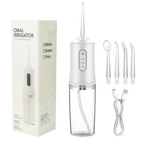 휴대용 구강 세정기, USB 충전식 구강 세정기, 4가지 분사 팁, 220ml, 3가지 모드, IPX7 방수, 1400rpm