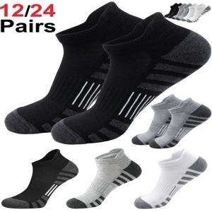 12/24쌍 발목 운동용 러닝 양말 쿠션감이 있는 통기성 로우컷 스포츠 탭 양말 남녀공용