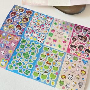 일본 귀여운 토끼 소녀 홀로그램 스티커 8장 클로버 딸기 개구리 포함 저널 장식용