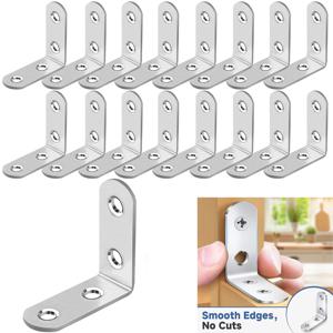 20개 L 브래킷 스테인레스 스틸 코너 교정기(나사 포함), 90 °   목재 가구 액세서리용 직각 선반 지지대, 테이블