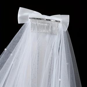 장식과 새틴 리본이 있는 빈티지 신부 베일 - 약혼, 프로포즈, 사진 촬영을 위한 로맨틱한 시어 튤 디자인