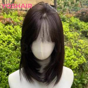 6x6인치 실크 베이스 가발(앞머리 포함) 바로 착용 가능한 진짜 유럽산 버진 인모 가발 실크 탑과 PU 프론트 레이어 헤어 여성용