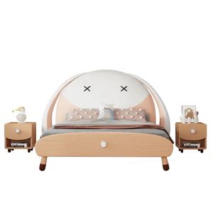 # 귀여운 핑크와 화이트 토끼 모양의 고품질 모던 소녀용 원목 침대, 디럭스 퀸 침대 및 침실 가구 킹 침대