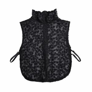 투명 레이스 가짜 칼라 우아한 꽃 자수 페탈 스테이트먼트 칼라 홀로우 블랙 및 애프리콧 가짜 블라우스 오피스용