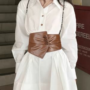 패션 의류 PU 가죽 코르셋 버튼 스파이시 걸 와이드 벨트 솔리드 컬러 허리띠 와이드 컴머번드 바지