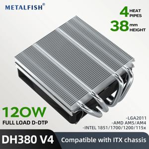 METALFISH DH380 로우 프로파일 CPU 쿨러 38mm 높이 1700/1200/115x/AM5 AM4 미니 ITX 컴팩트 플랫폼용 4 히트 파이프 라디에이터