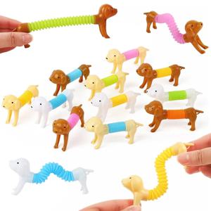 10개입 신축성 있는 강아지 스트레스 해소 팝 튜브 장난감 어린이 생일 파티 선물 피냐타 필러 텔레스코핑 감각 장난감 ​   장난감
