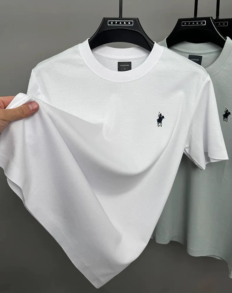 고급 반팔 티셔츠 남성 패션 브랜드 포니 프린트 여름 신상 실크 코튼 통기성 캐주얼 라운드넥 폴 탑