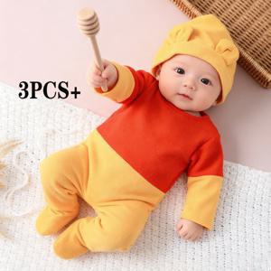 3PCS 신생아 남아 사진 촬영 소품 곰 귀 모자 사진 촬영 의상 아기 발싸개 점프수트 오버롤 유아 사진 소품